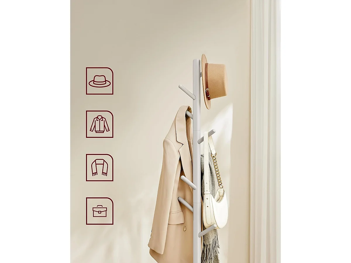 Parya Home Boomvormige Kapstok – Kledingrek van massief hout met 8 haken en 3 verstelbare hoogtes