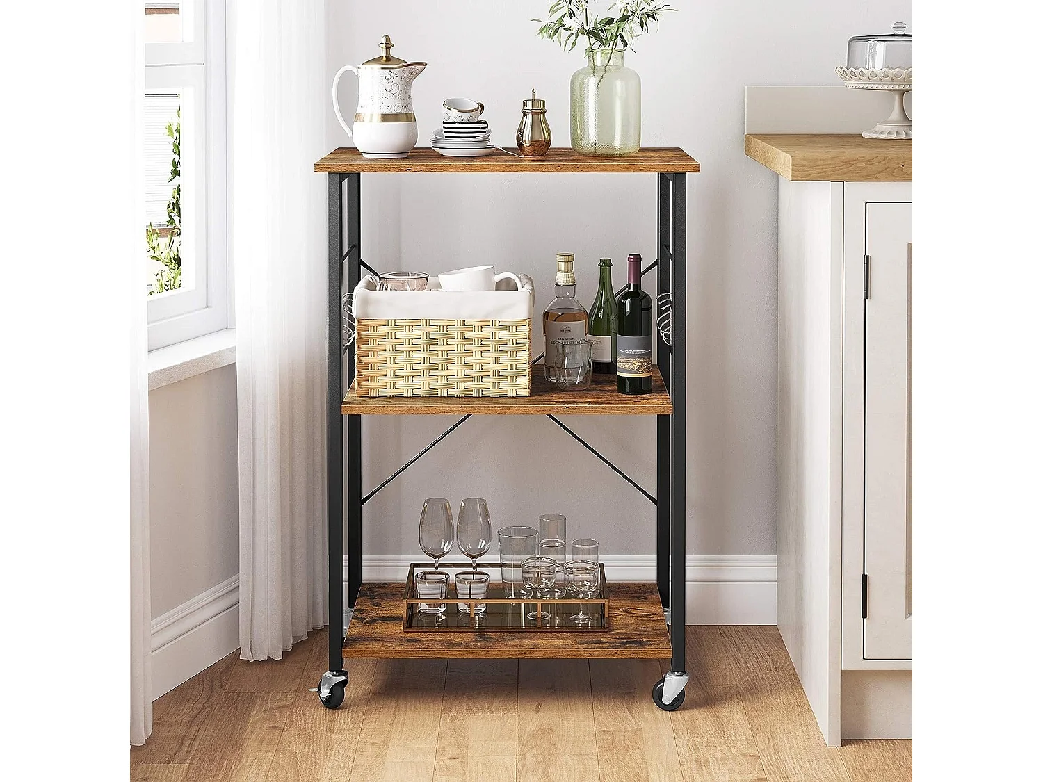 Bobbel Home - Keukenplank op wieltjes - Serveerwagen met 3 planken
