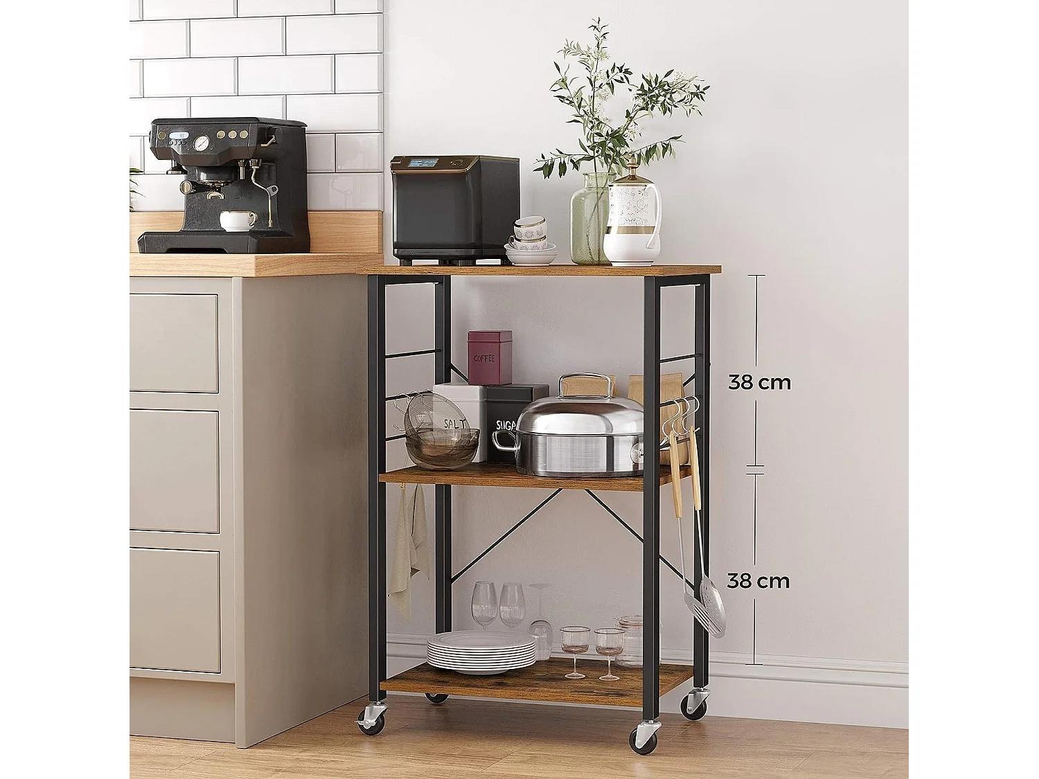 Bobbel Home - Keukenplank op wieltjes - Serveerwagen met 3 planken