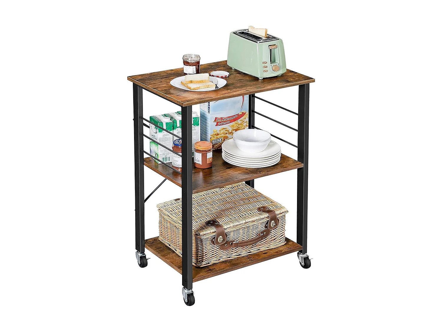 Bobbel Home - Keukenplank op wieltjes - Serveerwagen met 3 planken