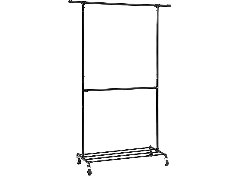Ijzeren Kledingrek - Zwart - Tot 110 kg met verstelbare stangen en wielen