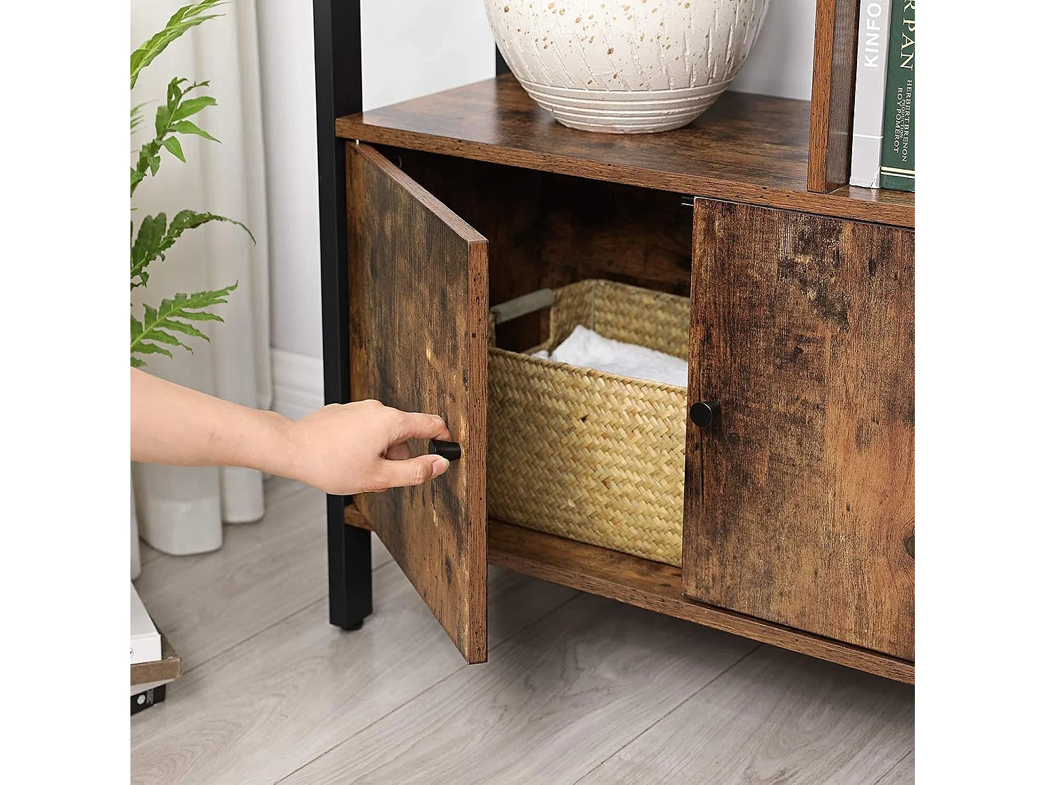 Parya Home Industriėle Boekenkast – Staande kast met 4 open legplanken, stalen frame, bruin-zwart