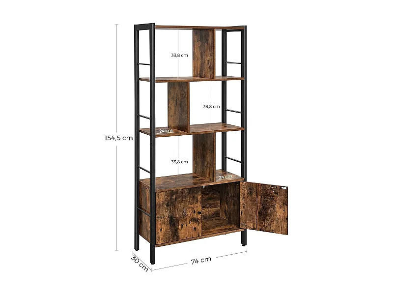 Parya Home Industriėle Boekenkast – Staande kast met 4 open legplanken, stalen frame, bruin-zwart