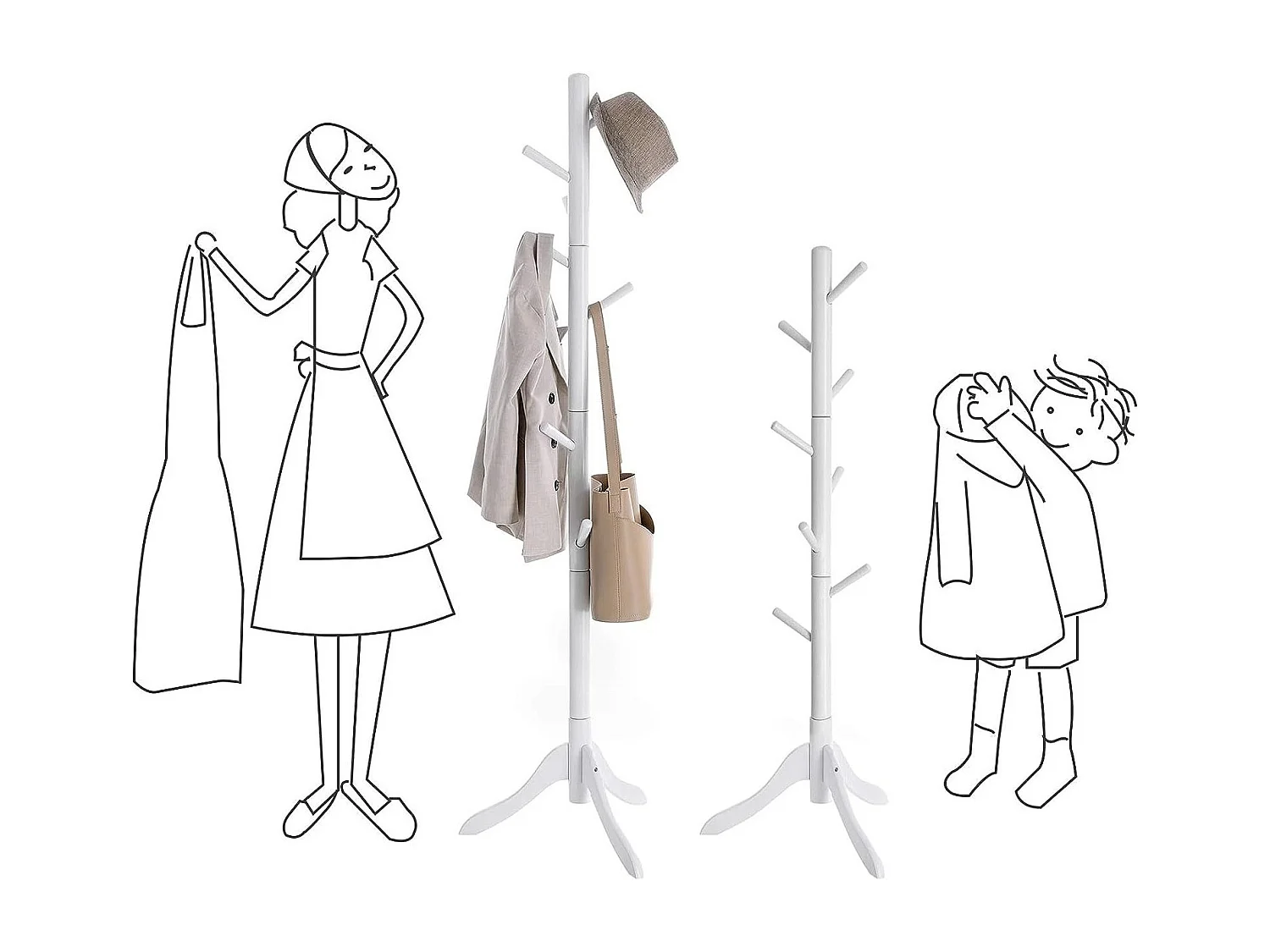 Bobbel Home - Vrijstaande kapstok - 8 haken - Boomvorm - Hout - Wit