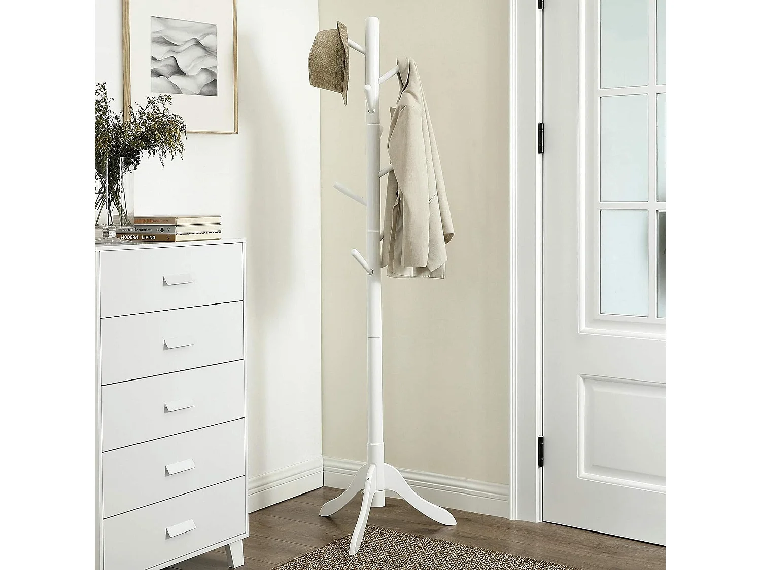 Bobbel Home - Vrijstaande kapstok - 8 haken - Boomvorm - Hout - Wit