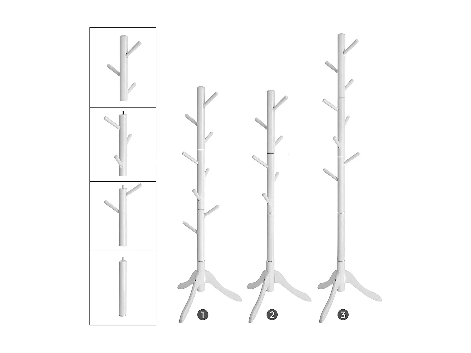 Bobbel Home - Vrijstaande kapstok - 8 haken - Boomvorm - Hout - Wit