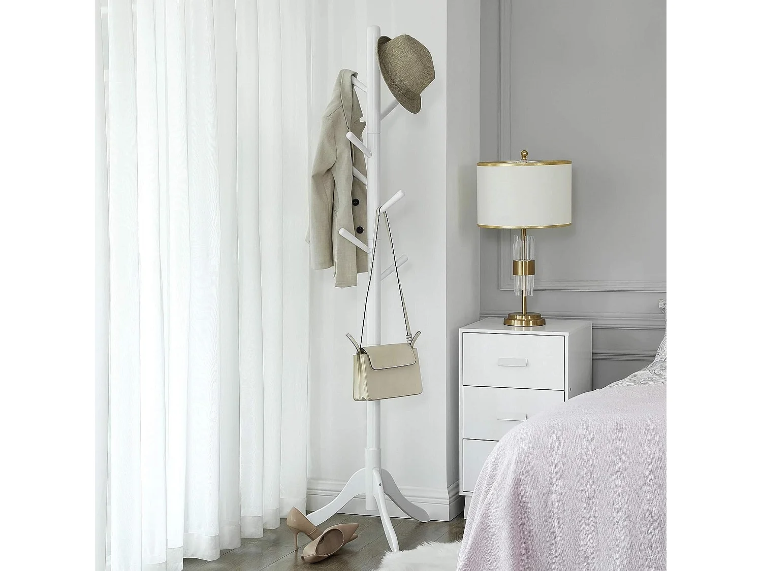 Bobbel Home - Vrijstaande kapstok - 8 haken - Boomvorm - Hout - Wit