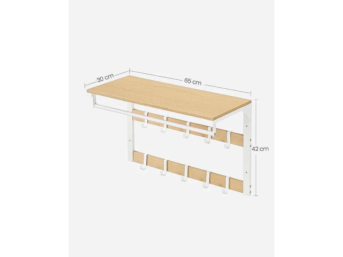 Parya Home Wandkapstok Opbergruimte –Halorganizer met kleerhanger, ruimtebesparend, 30 x 65 x 42 cm,