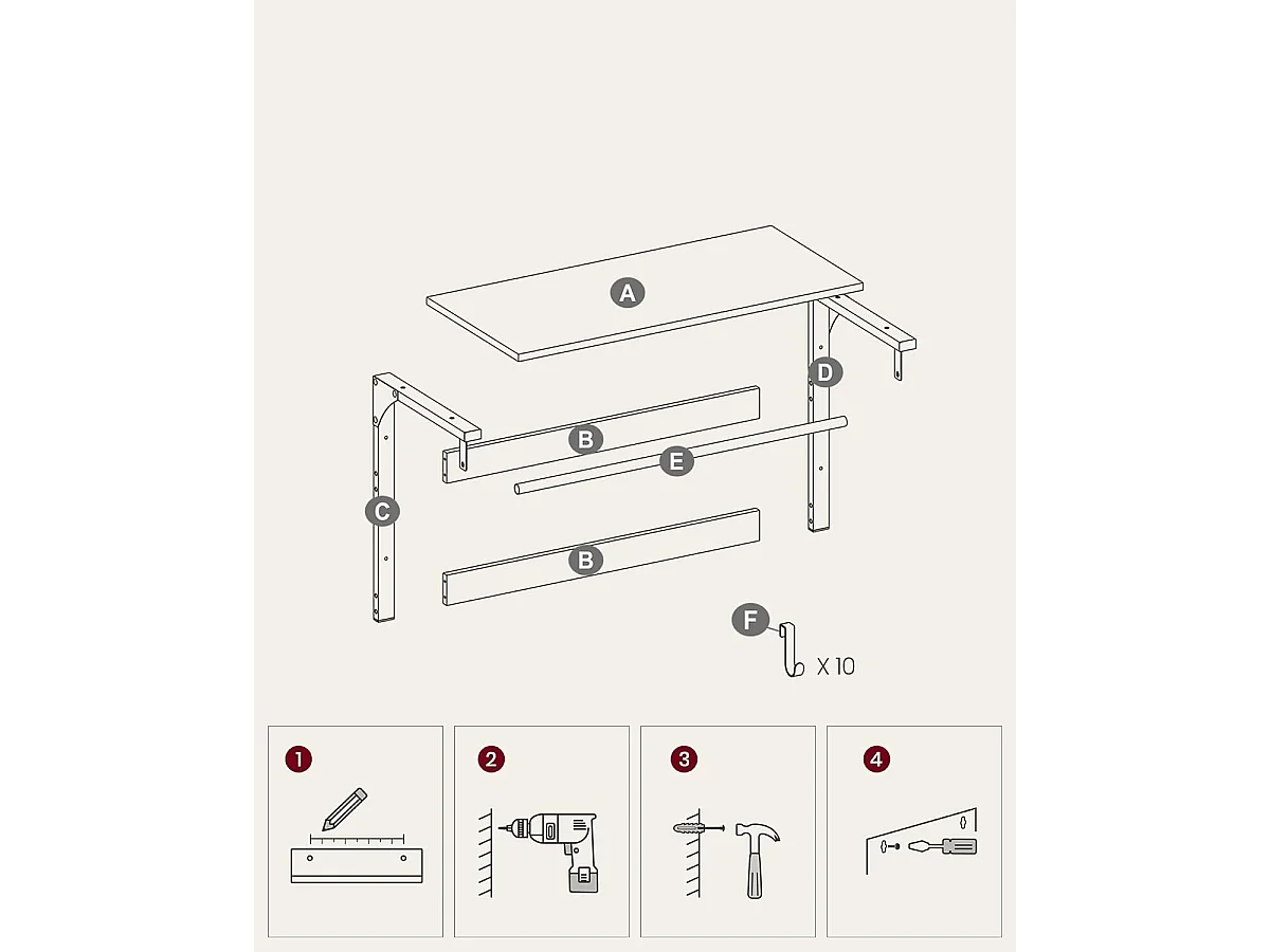 Parya Home Wandkapstok Opbergruimte –Halorganizer met kleerhanger, ruimtebesparend, 30 x 65 x 42 cm,