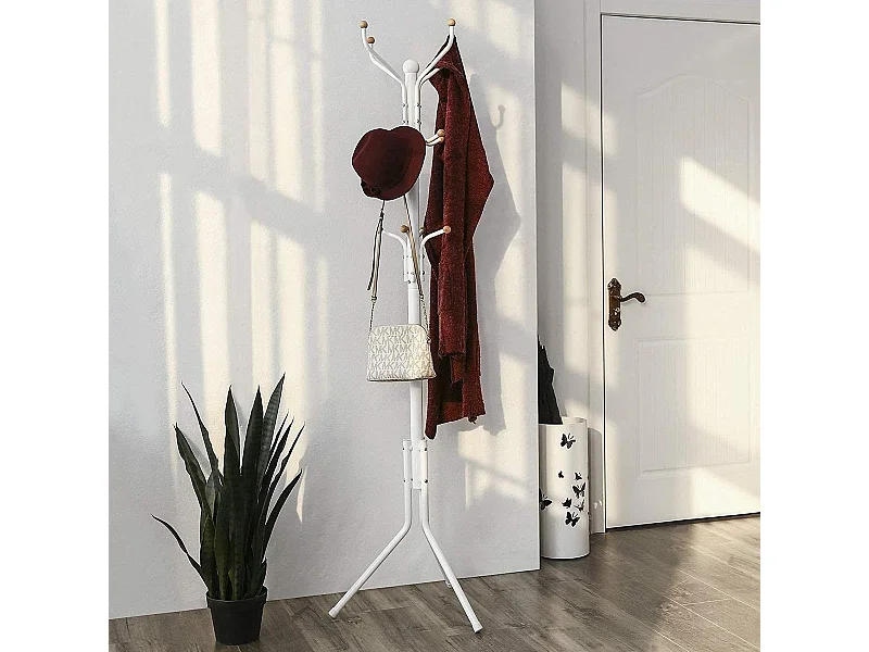 Staande Kapstok met 12 Haken - Metaal/ Beuken - Zwart