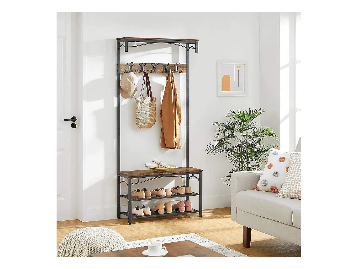 Parya Home - Kapstok - 10 Haken - Incl. Schoenenrek - Donkerbruin