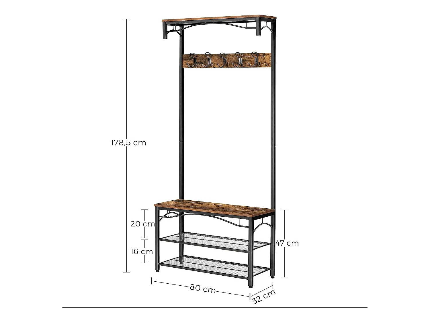Parya Home - Kapstok - 10 Haken - Incl. Schoenenrek - Donkerbruin