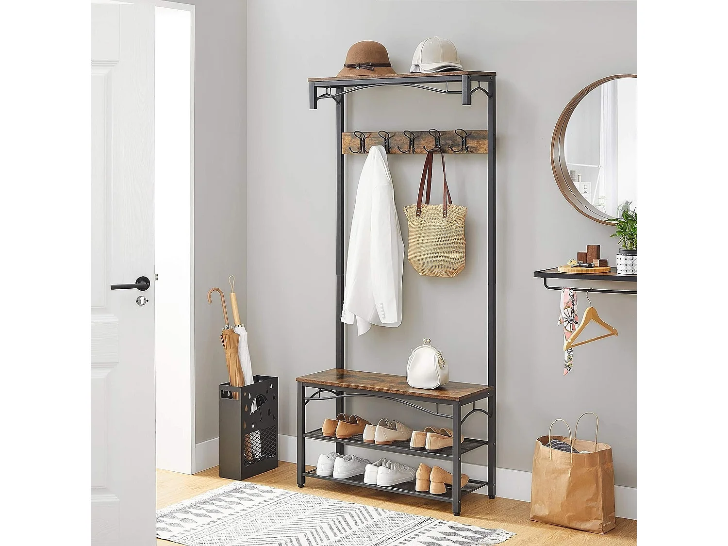 Parya Home - Kapstok - 10 Haken - Incl. Schoenenrek - Donkerbruin