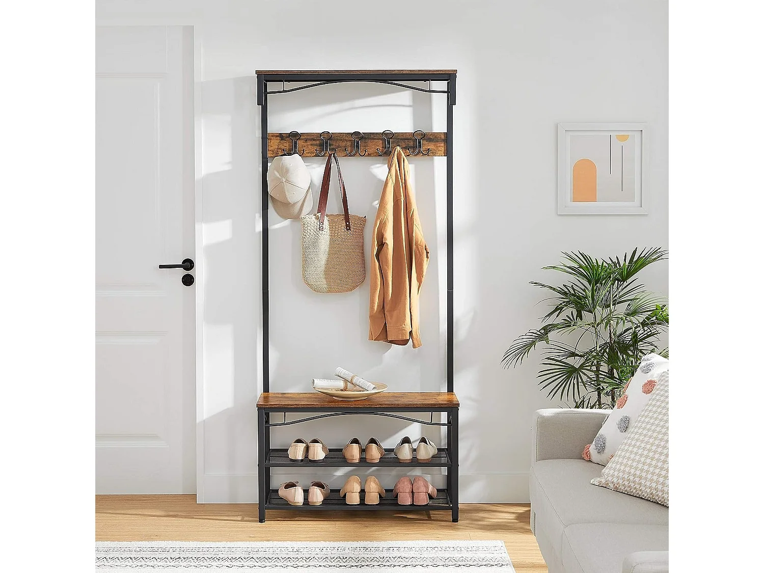 Parya Home - Kapstok - 10 Haken - Incl. Schoenenrek - Donkerbruin