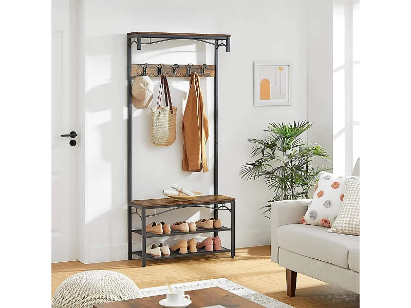 Parya Home - Kapstok - 10 Haken - Incl. Schoenenrek - Donkerbruin