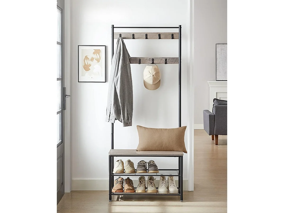 Parya Home 3 in 1 kapstok met schoenenrek entreekast stalen frame industrieel 32 x 70 x 175 cm