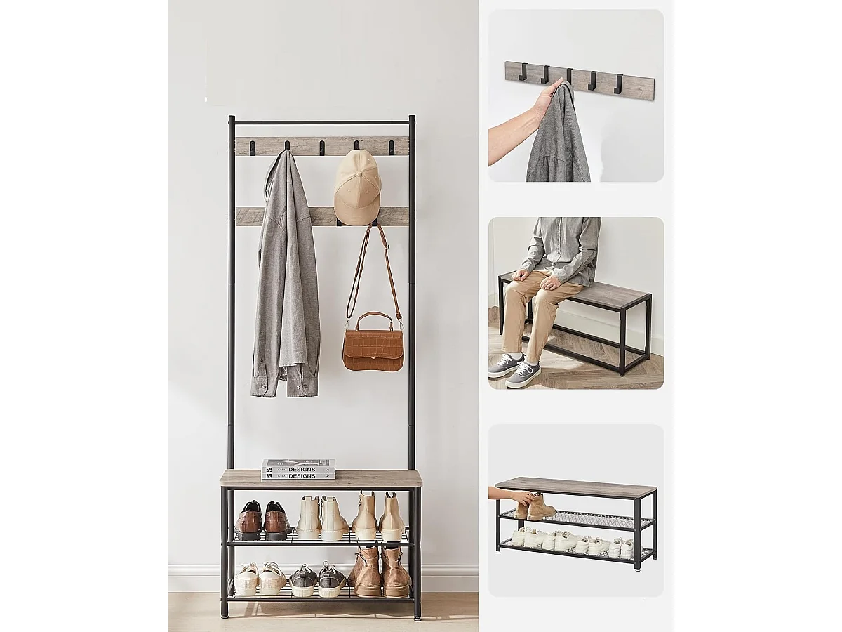 Parya Home 3 in 1 kapstok met schoenenrek entreekast stalen frame industrieel 32 x 70 x 175 cm