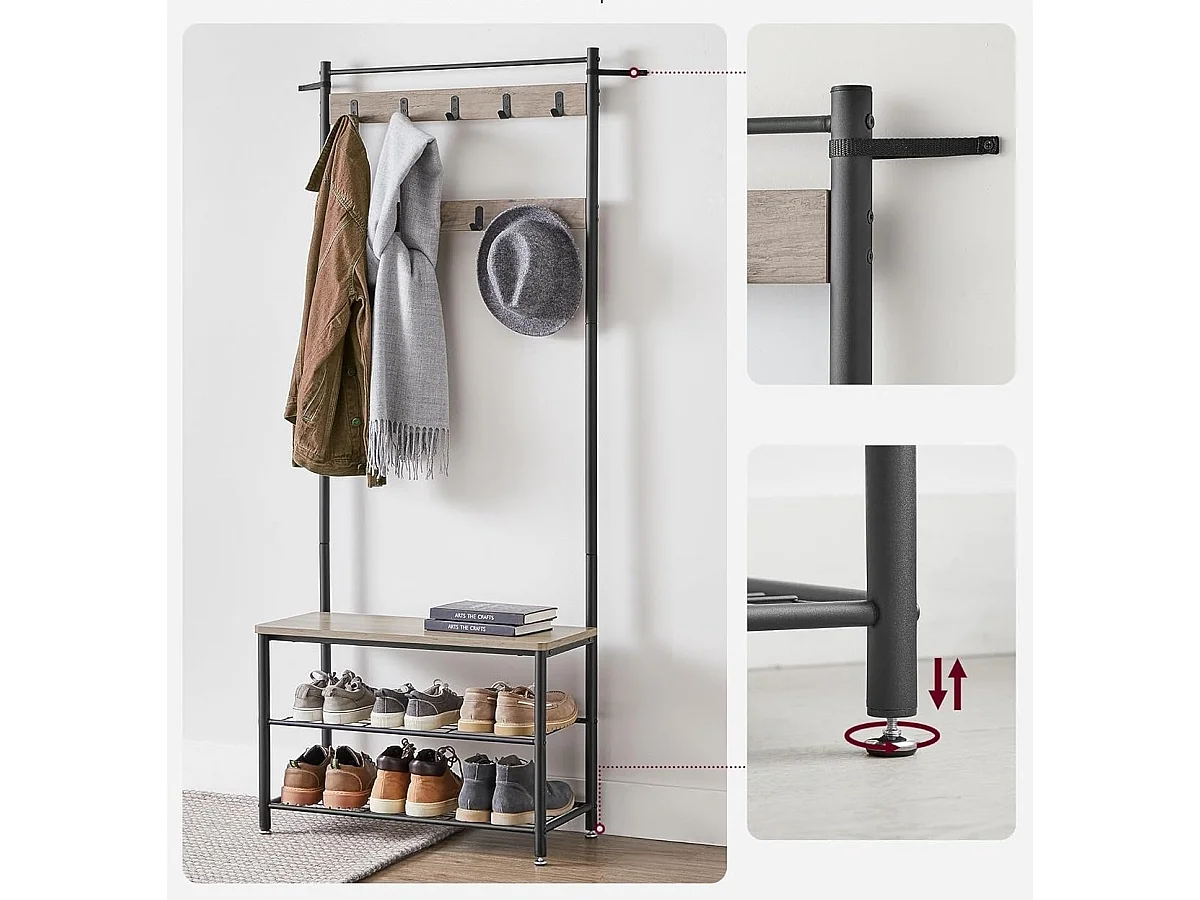 Parya Home 3 in 1 kapstok met schoenenrek entreekast stalen frame industrieel 32 x 70 x 175 cm