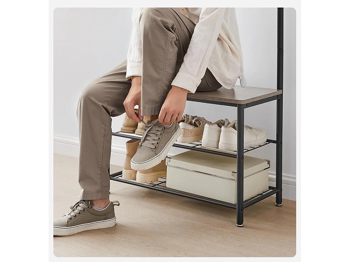 Parya Home 3 in 1 kapstok met schoenenrek entreekast stalen frame industrieel 32 x 70 x 175 cm