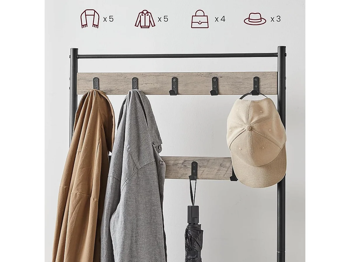 Parya Home 3 in 1 kapstok met schoenenrek entreekast stalen frame industrieel 32 x 70 x 175 cm