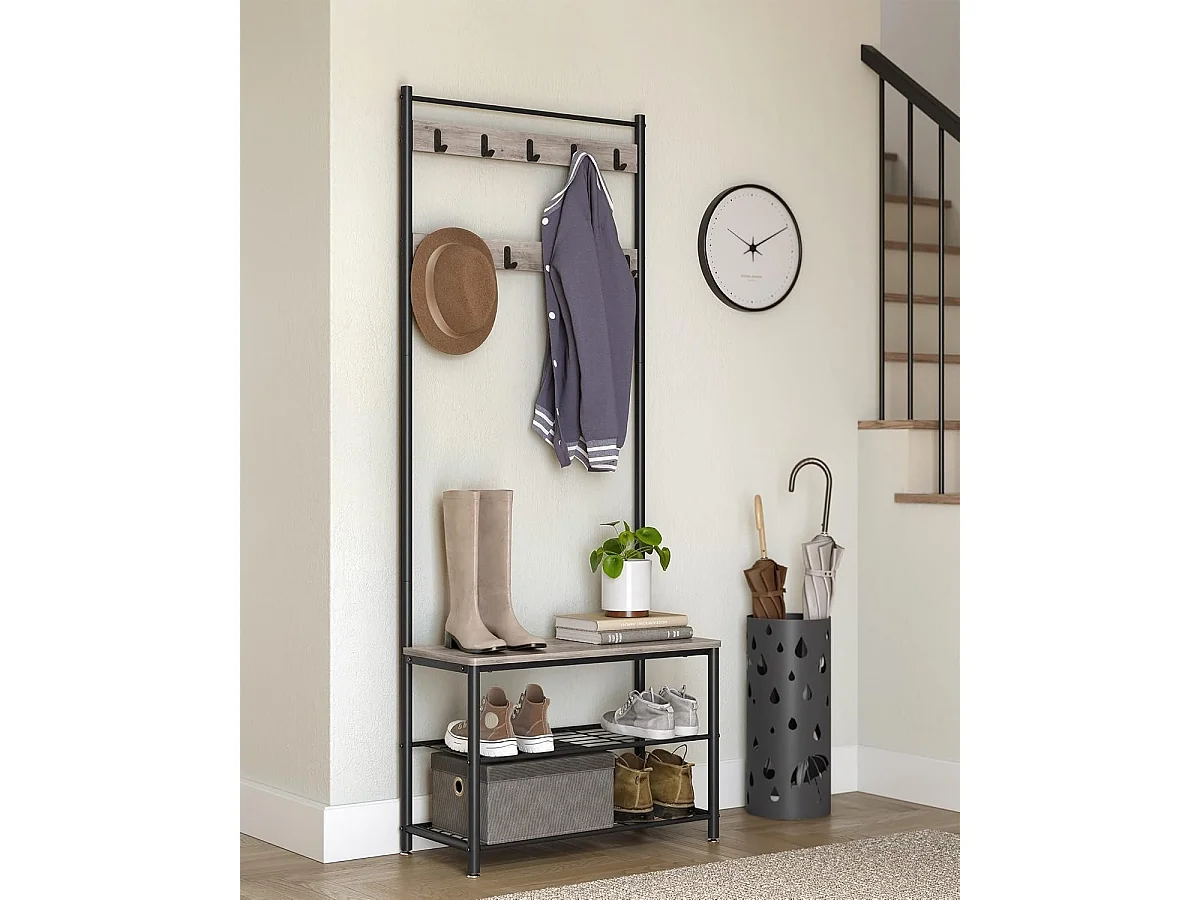 Parya Home 3 in 1 kapstok met schoenenrek entreekast stalen frame industrieel 32 x 70 x 175 cm