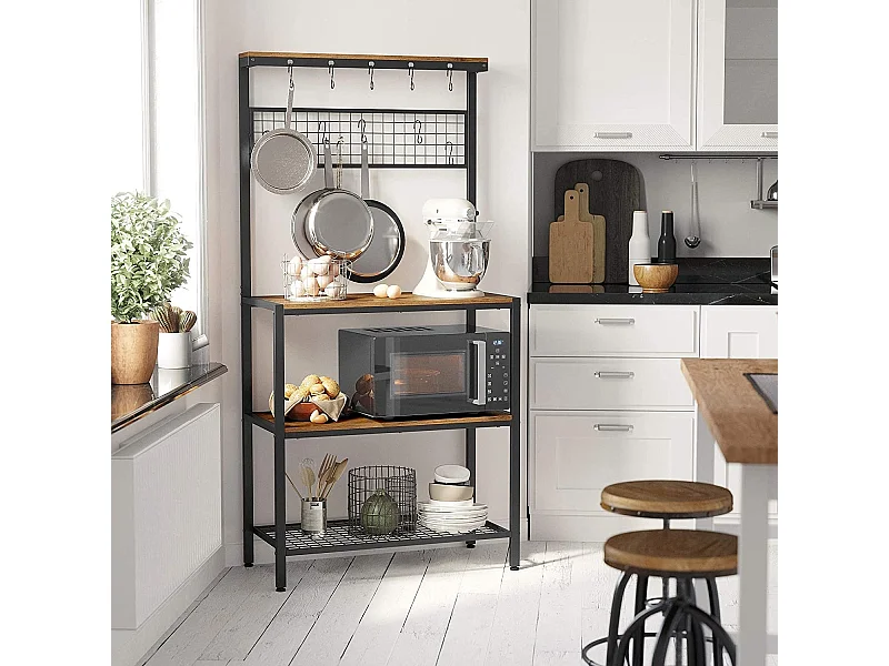 Bobbel Home - Keukenkast - 10 haken - Metalen roosterplank - Vintage - Bruin