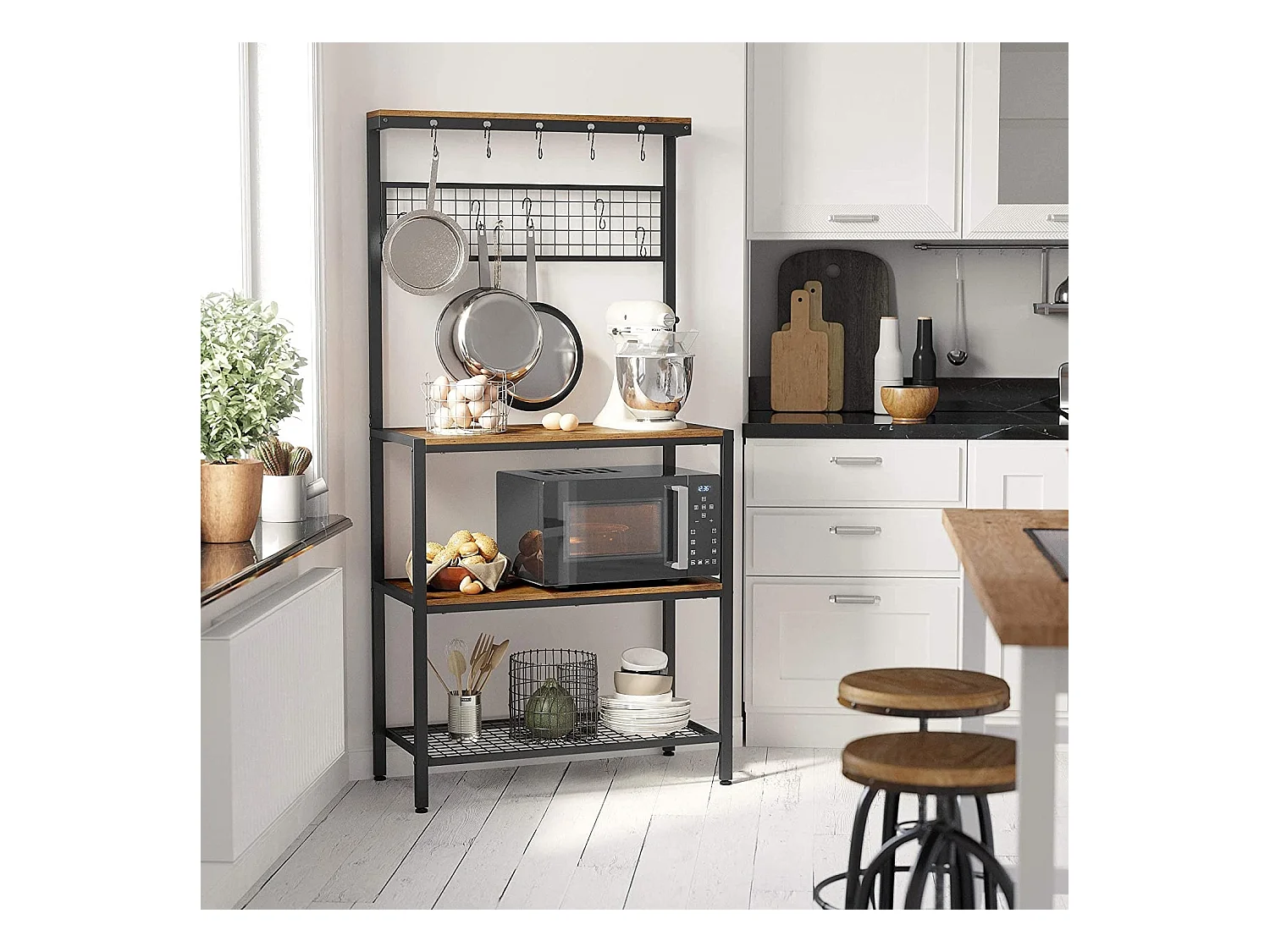 Bobbel Home - Keukenkast - 10 haken - Metalen roosterplank - Vintage - Bruin