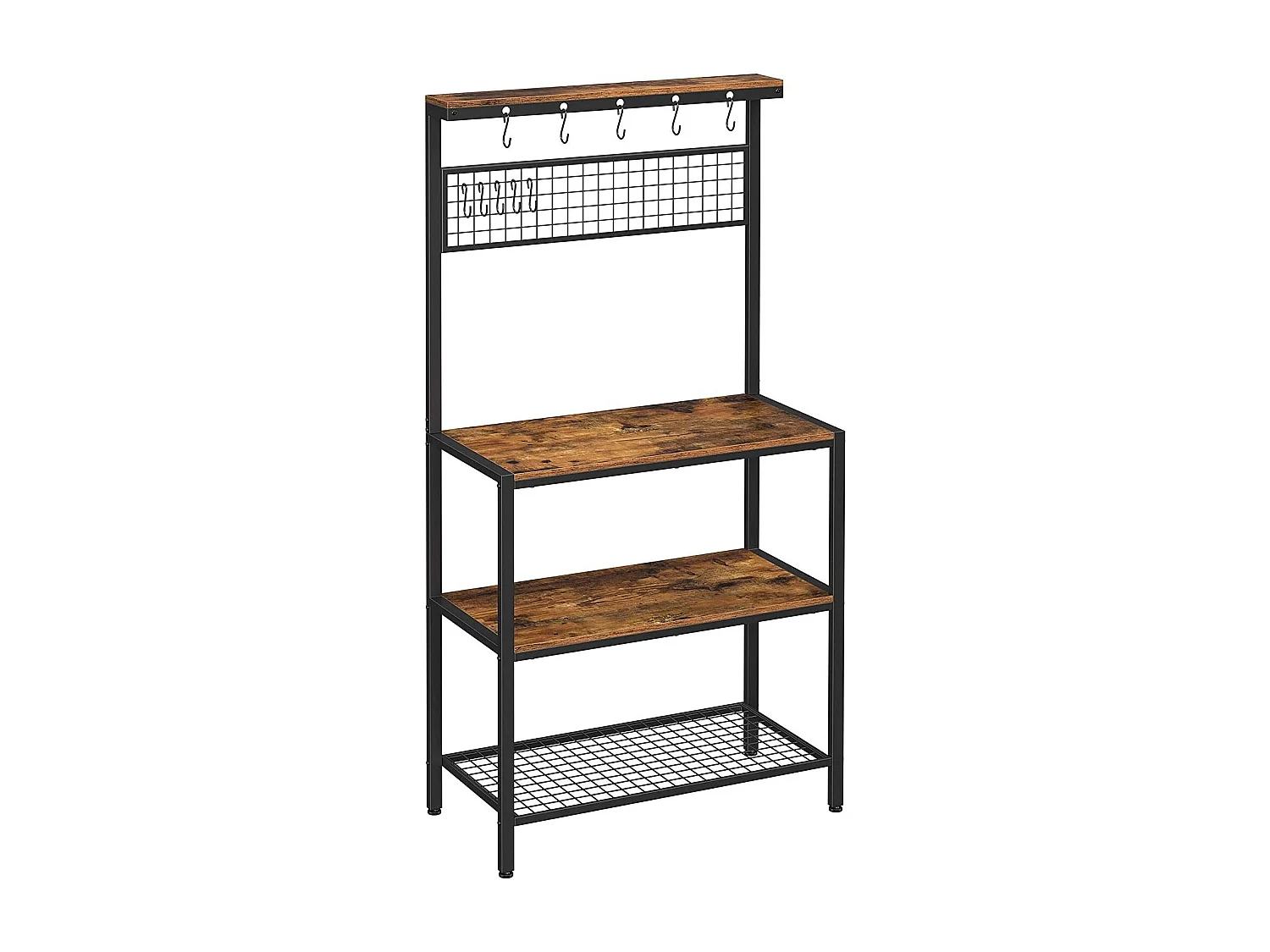 Bobbel Home - Keukenkast - 10 haken - Metalen roosterplank - Vintage - Bruin