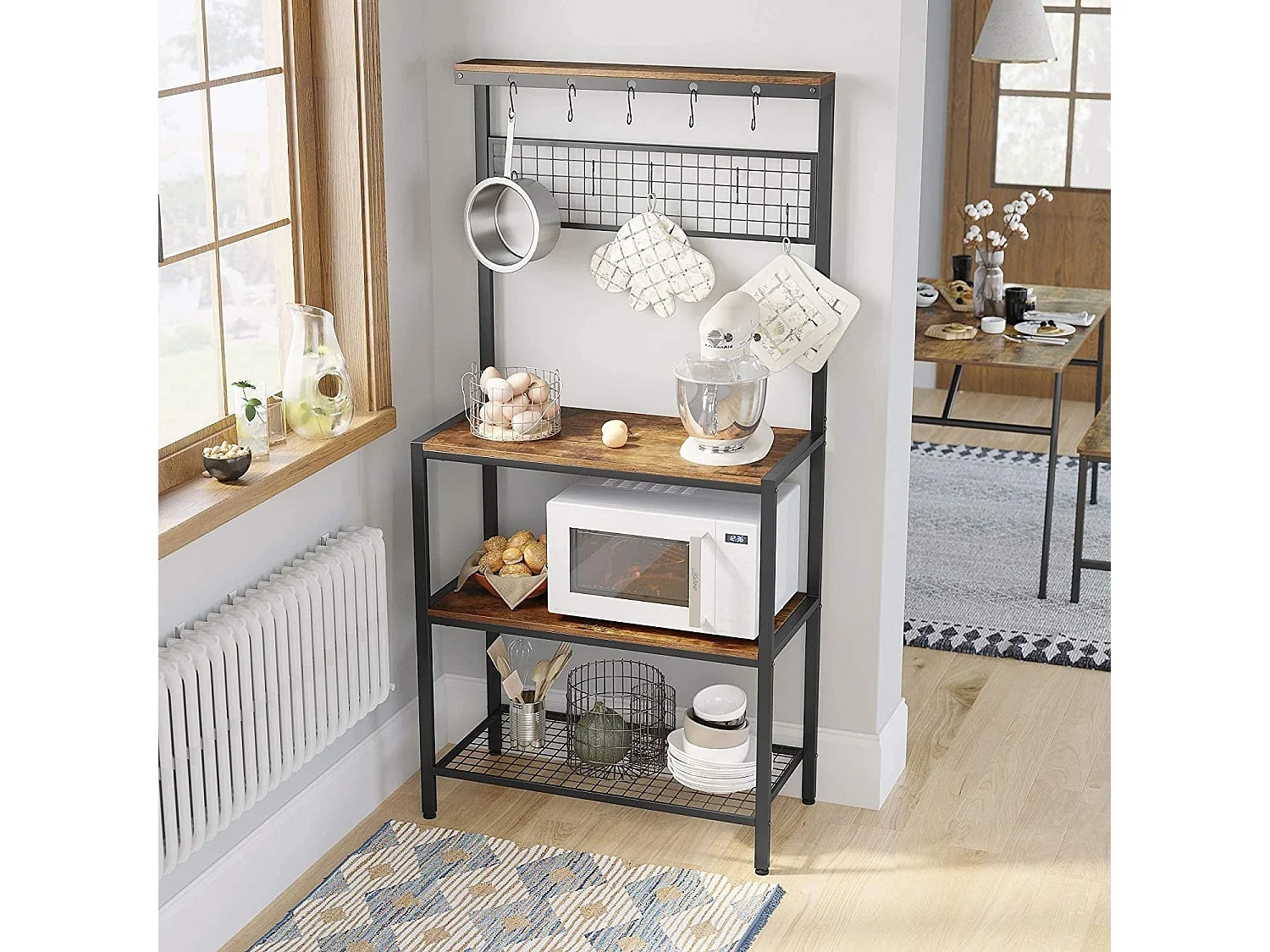 Bobbel Home - Keukenkast - 10 haken - Metalen roosterplank - Vintage - Bruin