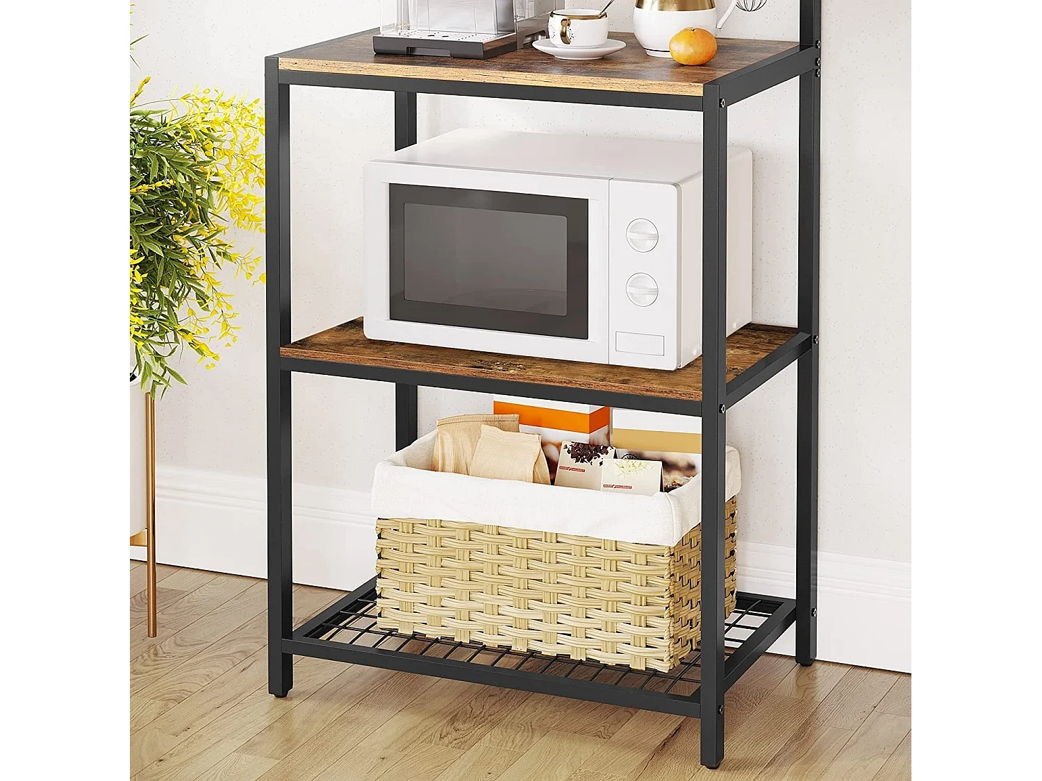 Bobbel Home - Keukenkast - 10 haken - Metalen roosterplank - Vintage - Bruin