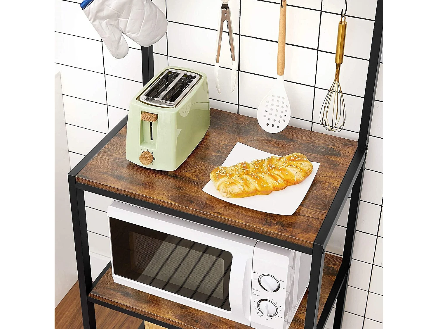 Bobbel Home - Keukenkast - 10 haken - Metalen roosterplank - Vintage - Bruin