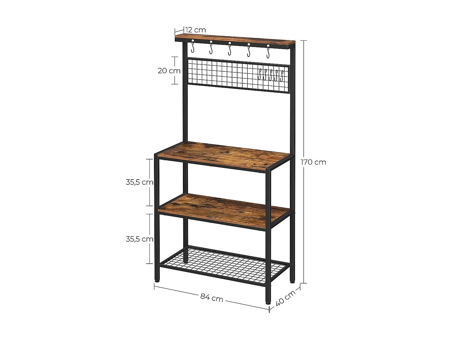 Bobbel Home - Keukenkast - 10 haken - Metalen roosterplank - Vintage - Bruin