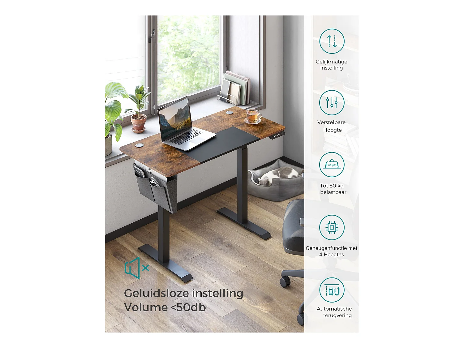 Parya Home Elektrisch Verstelbaar Bureau 120 x 60 cm – Hoogte Verstelbaar met Geheugenfunctie