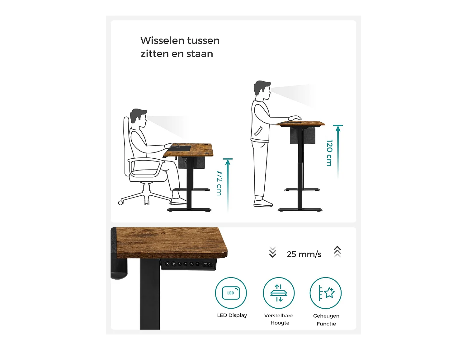 Parya Home Elektrisch Verstelbaar Bureau 120 x 60 cm – Hoogte Verstelbaar met Geheugenfunctie