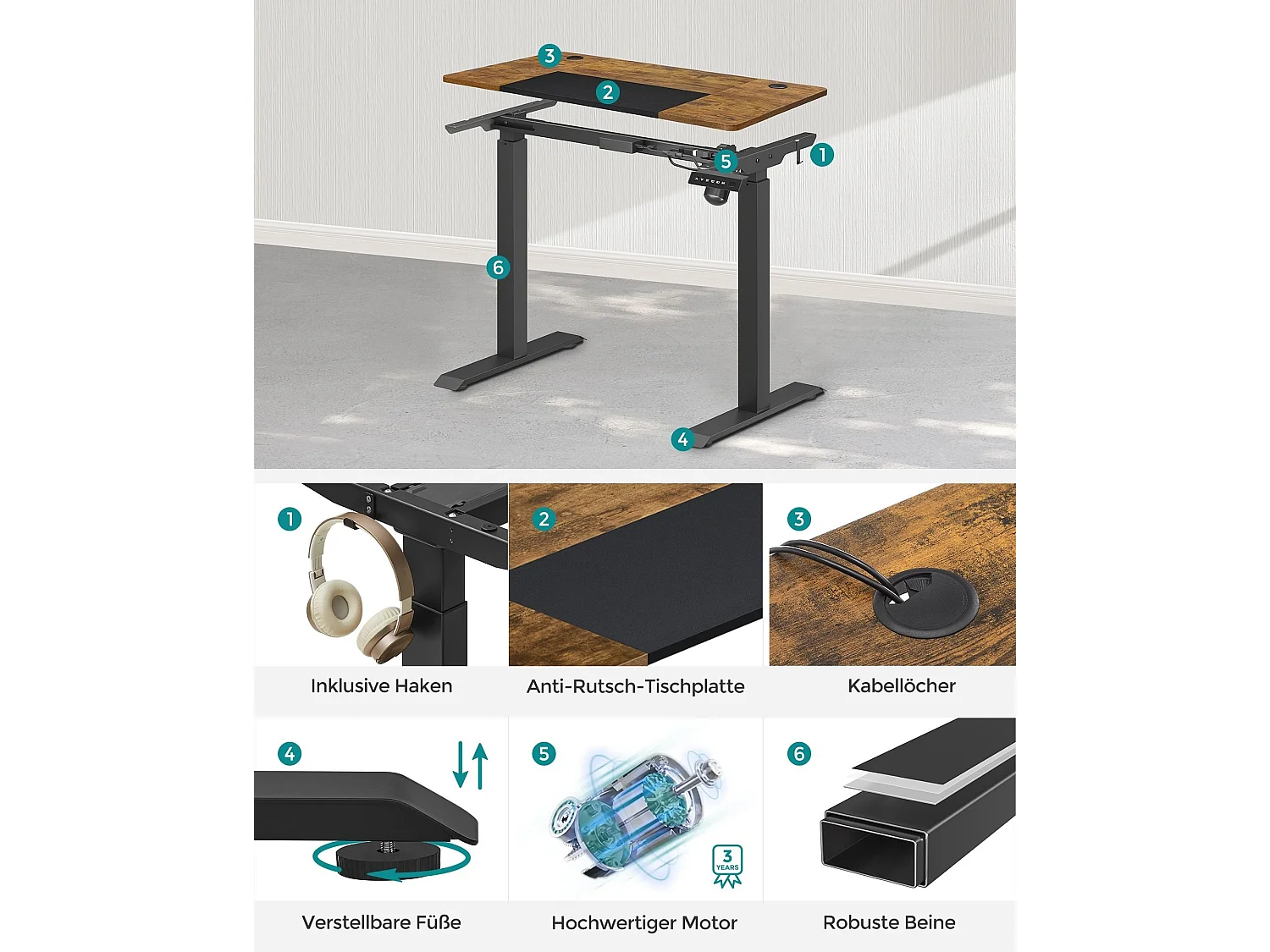 Parya Home Elektrisch Verstelbaar Bureau 120 x 60 cm – Hoogte Verstelbaar met Geheugenfunctie