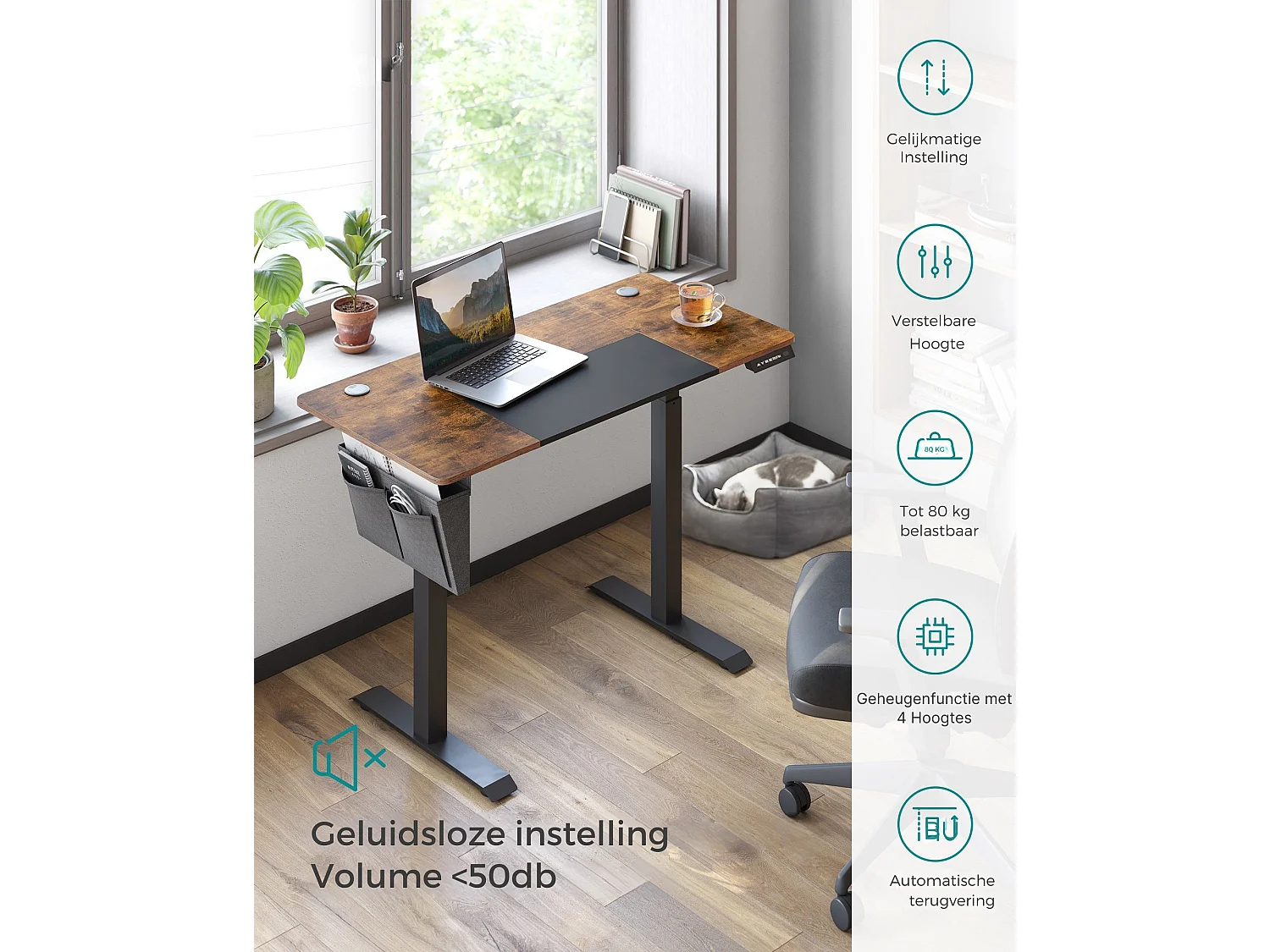 Parya Home Elektrisch Verstelbaar Bureau 120 x 60 cm – Hoogte Verstelbaar met Geheugenfunctie