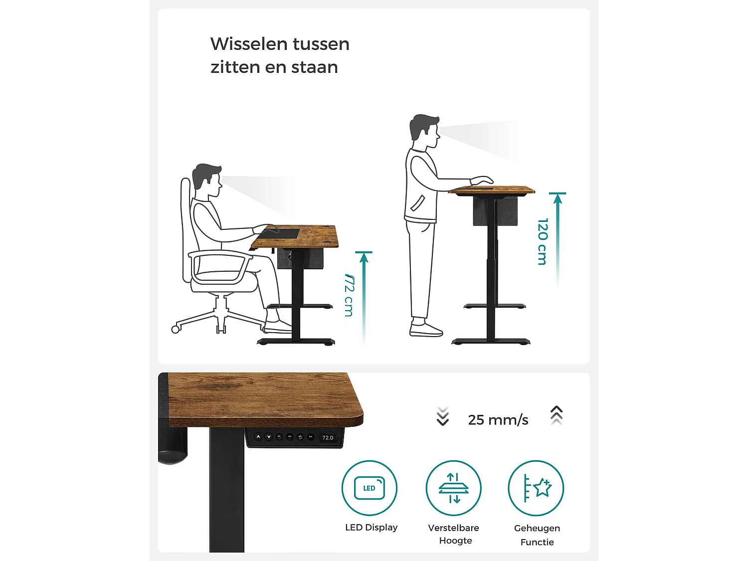Parya Home Elektrisch Verstelbaar Bureau 120 x 60 cm – Hoogte Verstelbaar met Geheugenfunctie