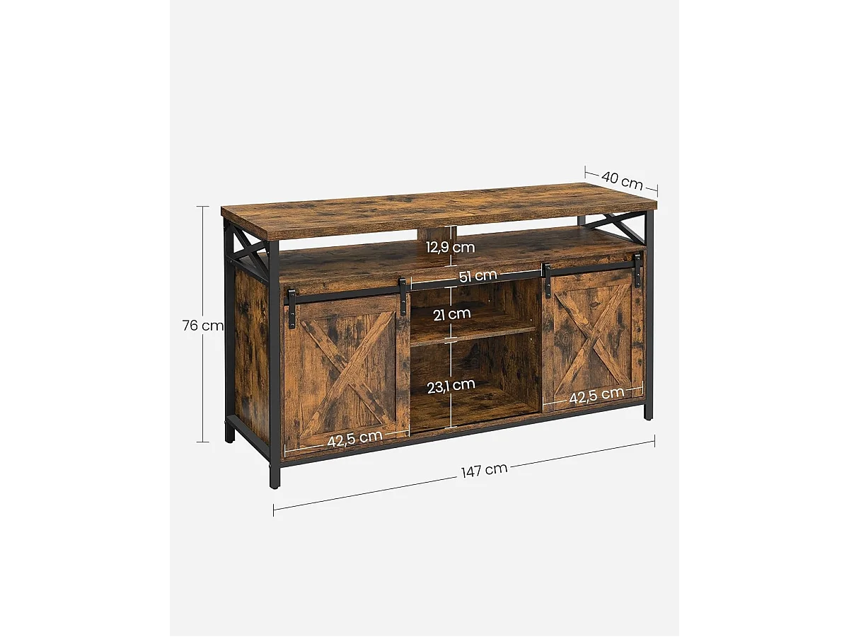 Parya Home Tv-meubel-Lowboard voor televisies tot 65 inch, met verstelbare planken en rustieke deur,