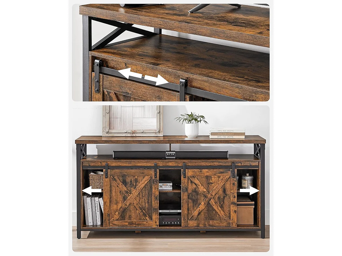 Parya Home Tv-meubel-Lowboard voor televisies tot 65 inch, met verstelbare planken en rustieke deur,