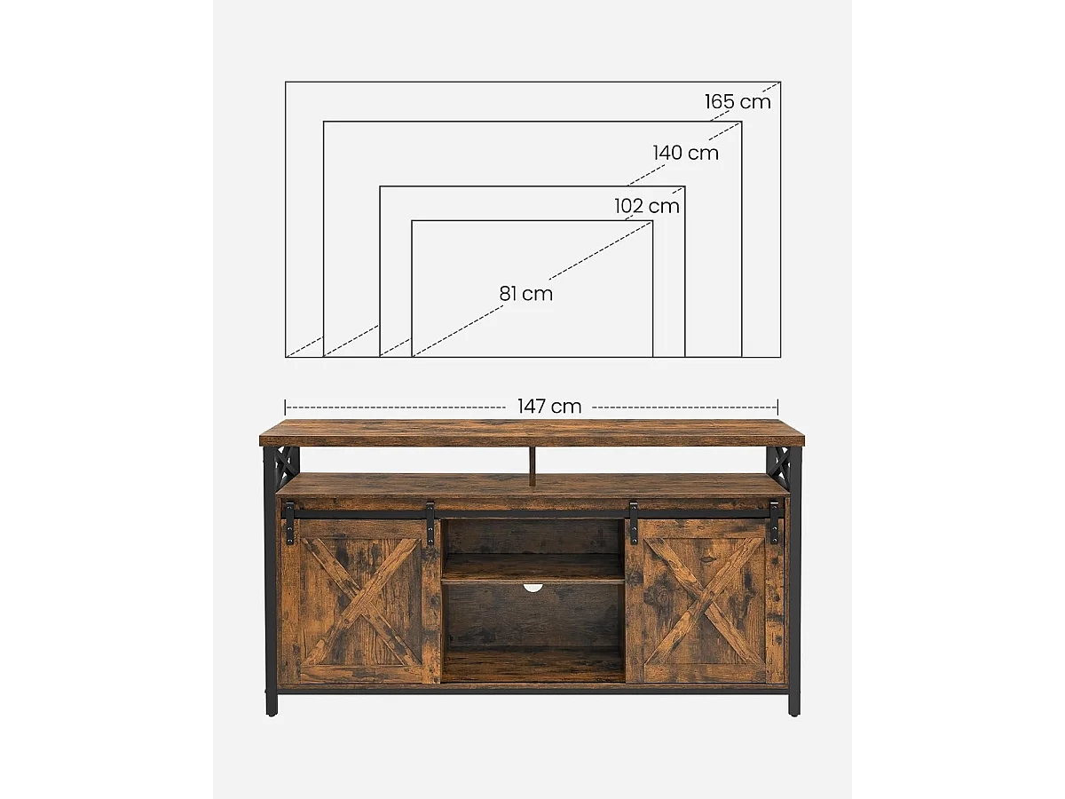 Parya Home Tv-meubel-Lowboard voor televisies tot 65 inch, met verstelbare planken en rustieke deur,