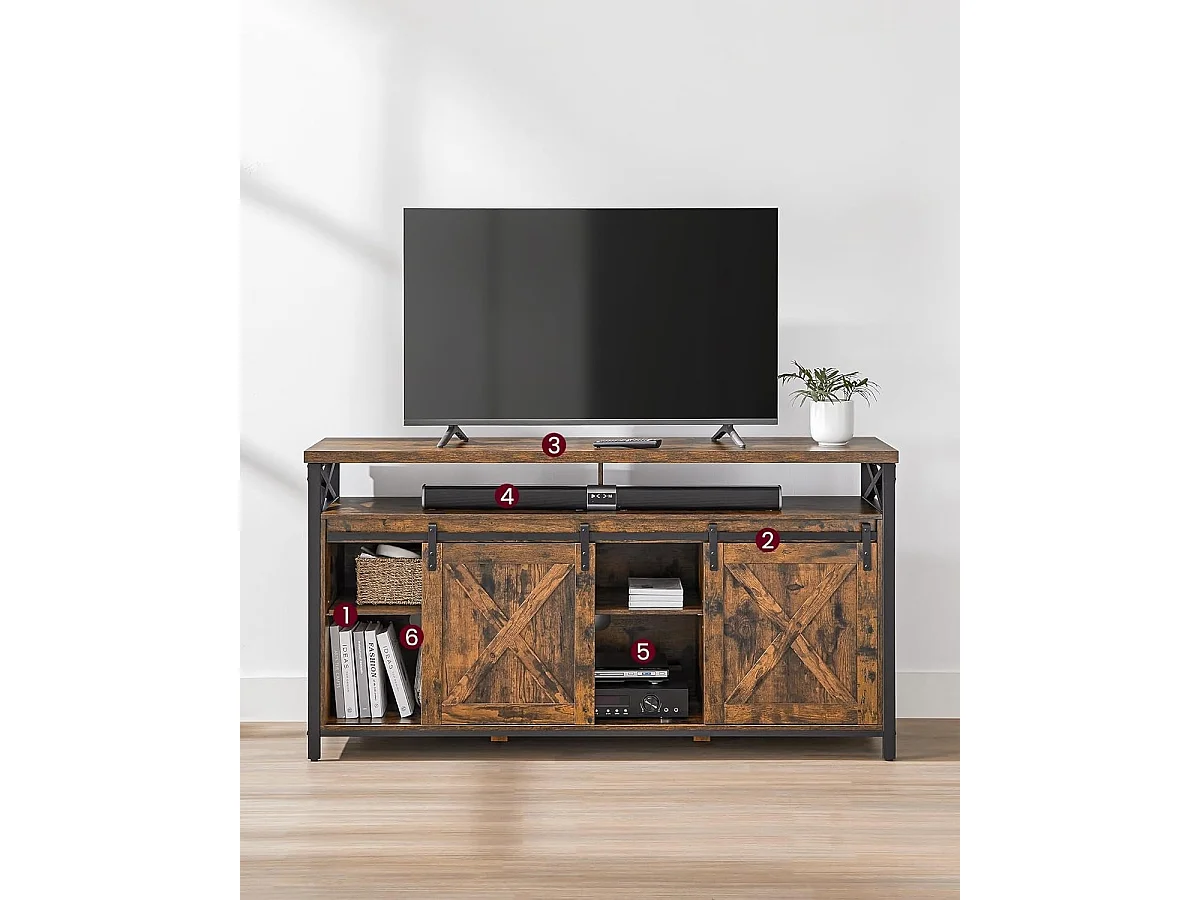 Parya Home Tv-meubel-Lowboard voor televisies tot 65 inch, met verstelbare planken en rustieke deur,