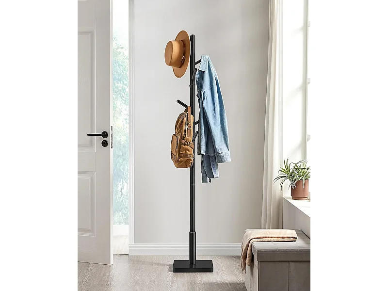 Perchero de madera maciza Parya Home con forma de árbol y 8 ganchos estructura de madera de caucho negra