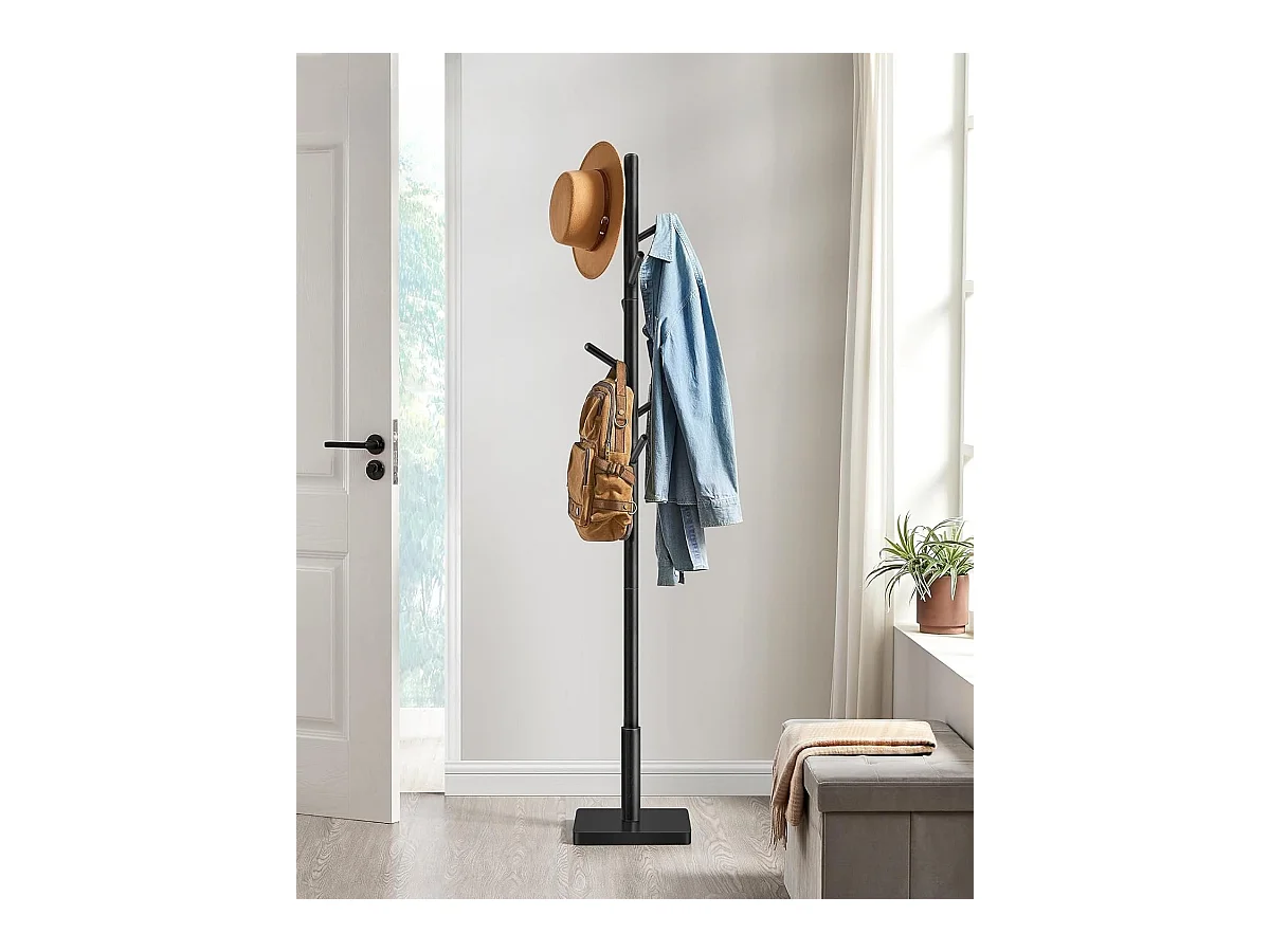 Portant en bois massif Parya Home en forme d’arbre avec 8 crochets et structure en bois de caoutchouc noir