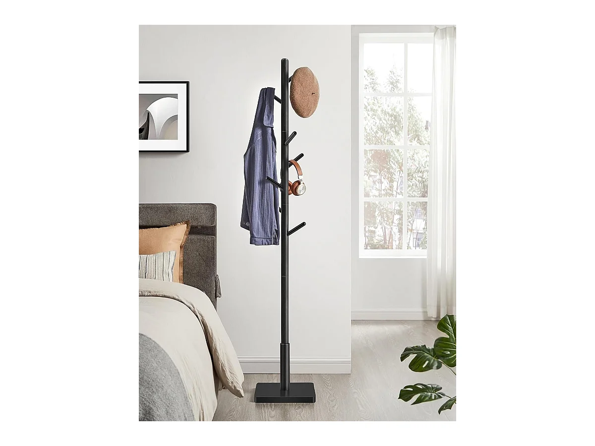 Portant en bois massif Parya Home en forme d’arbre avec 8 crochets et structure en bois de caoutchouc noir