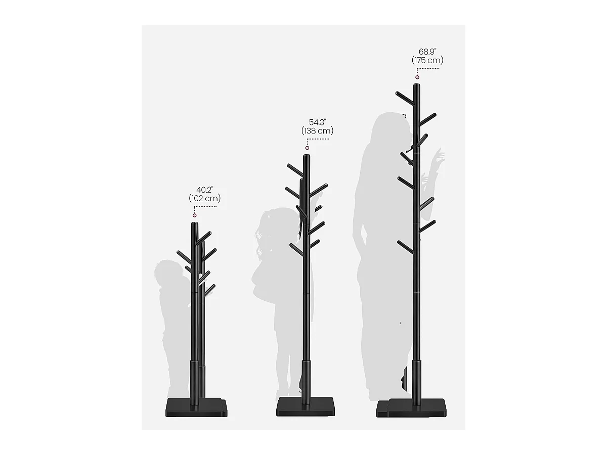 Portant en bois massif Parya Home en forme d’arbre avec 8 crochets et structure en bois de caoutchouc noir