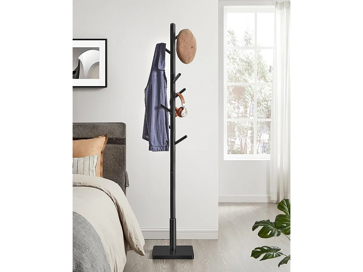 Massiver Holz Garderobenständer Parya Home in Baumform mit 8 Haken und Gummiholzgestell schwarz