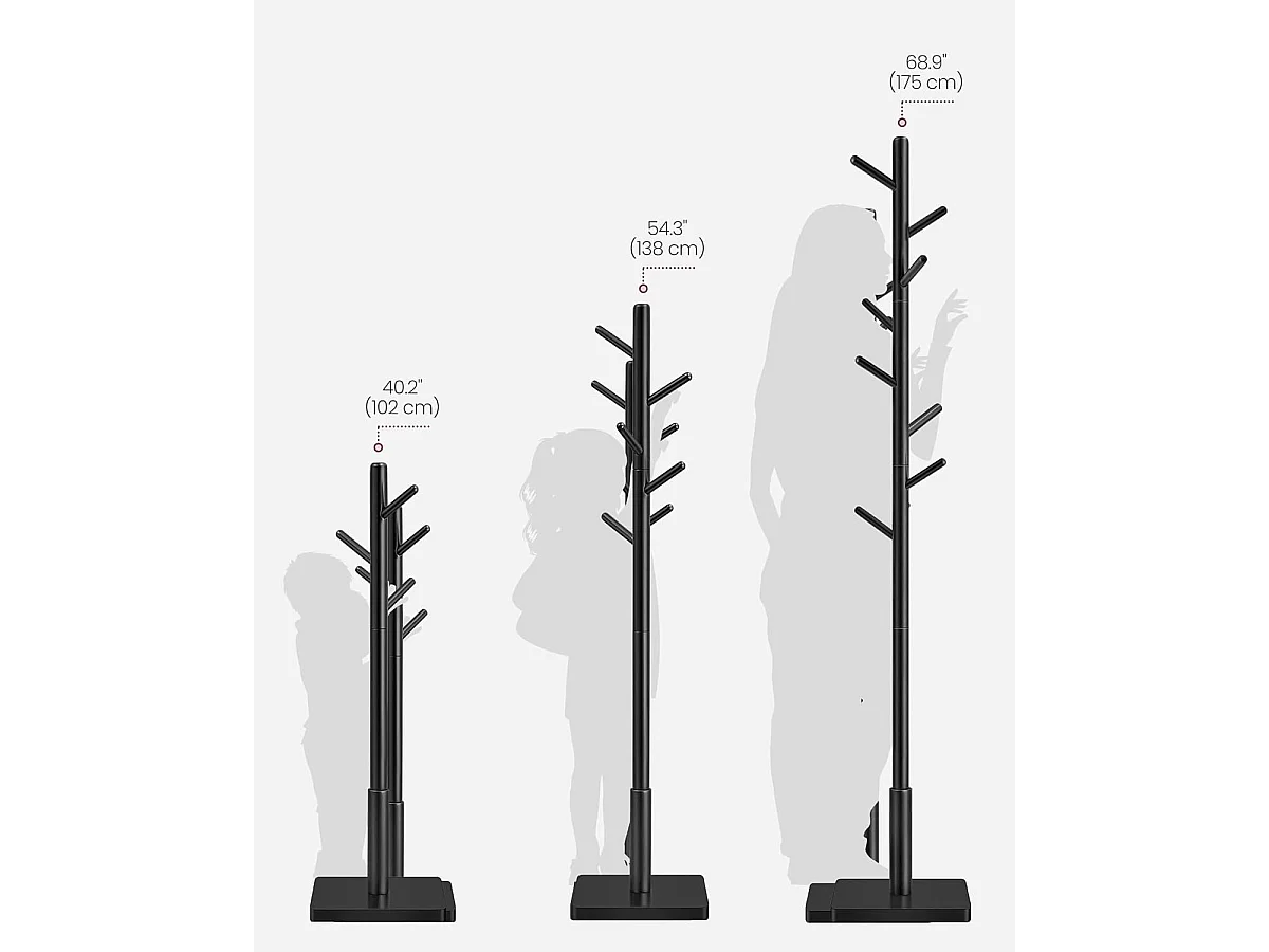 Massiver Holz Garderobenständer Parya Home in Baumform mit 8 Haken und Gummiholzgestell schwarz