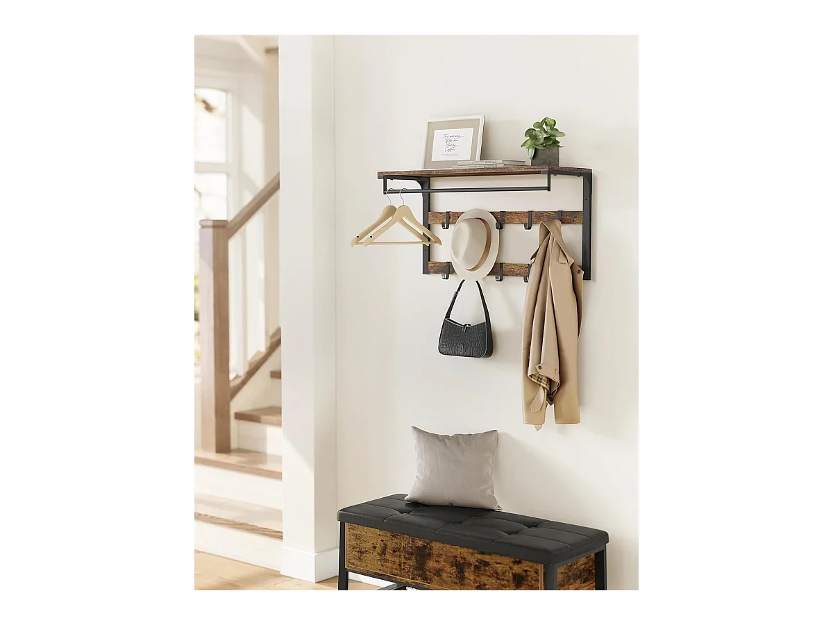 Parya Home Wandkapstok met Plank – Ruimtebesparende wandplank met 10 afneembare haken