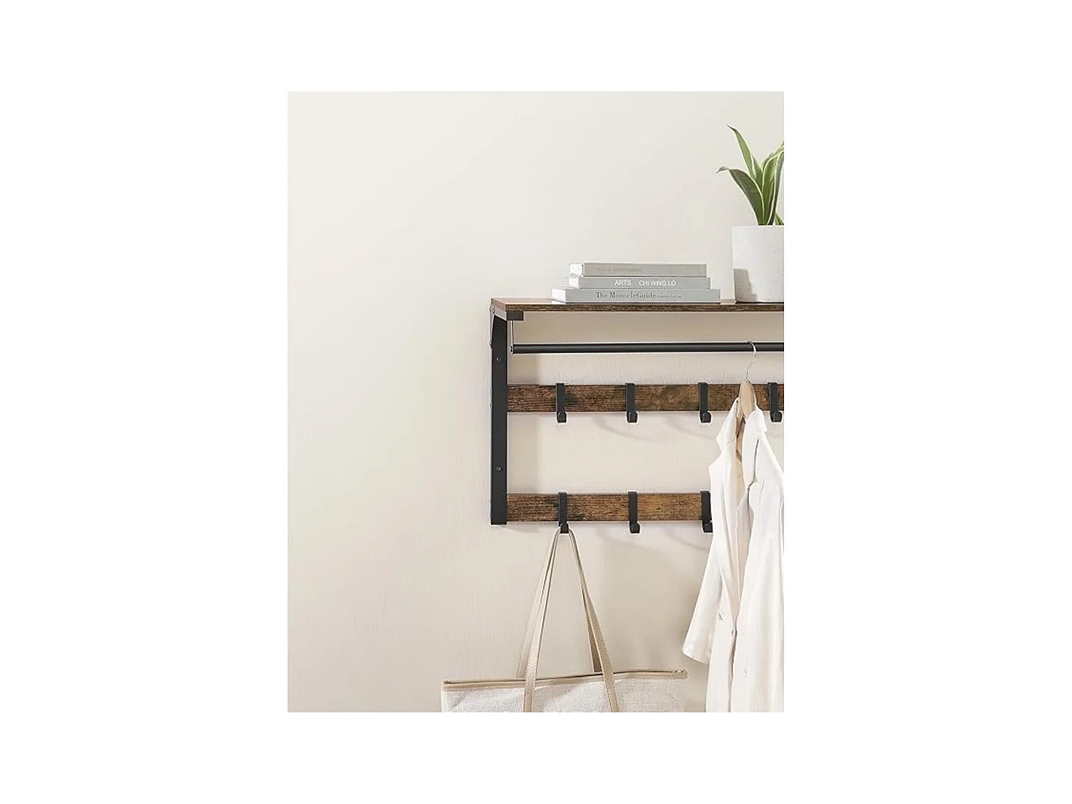 Parya Home Wandkapstok met Plank – Ruimtebesparende wandplank met 10 afneembare haken