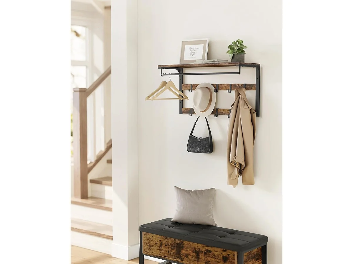 Parya Home Wandkapstok met Plank – Ruimtebesparende wandplank met 10 afneembare haken